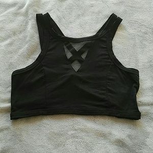 AE black strappy crop top with mesh panel